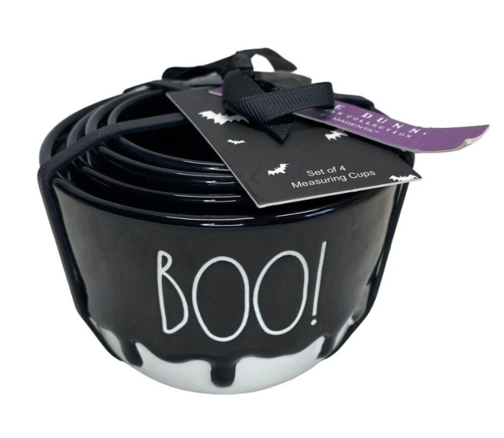 Rae Dunn Measuring Cups Halloween Decor Black & White BOO! set 2024 - Set of 4